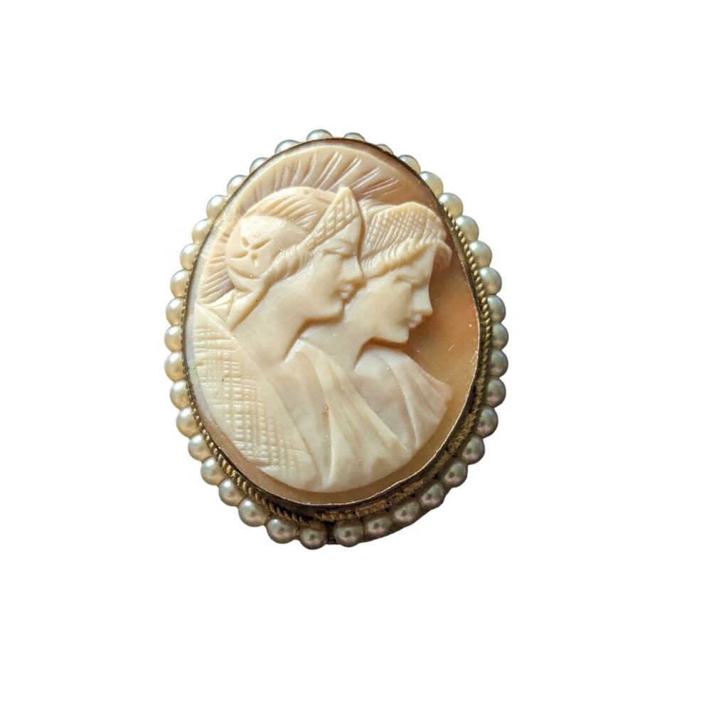Vintage RARE Cameo Oval Hand Carved Necklace Brooch Pendant